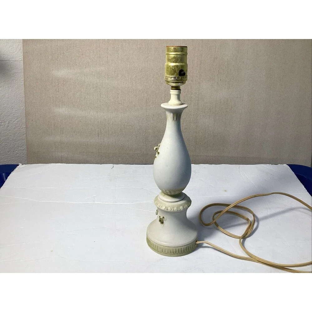 vintage Japanese porcelain lamp applied three dimensional flowers 13.5”